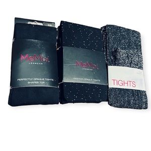 NEW Black Confetti, Shimmer, and Shaper Tights Bundle Size Small Me Moi